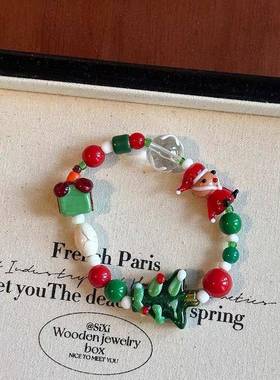 圣诞节卡通姜饼人圣诞树串珠手链女节日氛围感气质设计感饰品