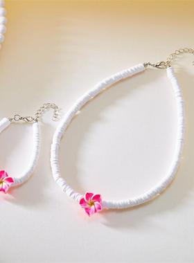 手工编织手链软陶花鸡蛋花编织项链夏威夷沙滩流行时尚饰品手链女