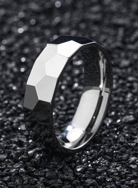 跨境不锈钢6MM个性饰品批花不规则磨面菱形钛钢戒指情侣戒指