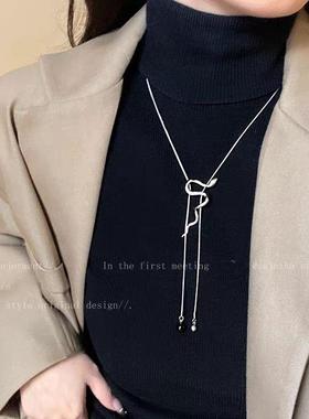 银色抽拉小蛇项链女秋冬2025新款轻奢高级感卫衣链长款毛衣链配饰