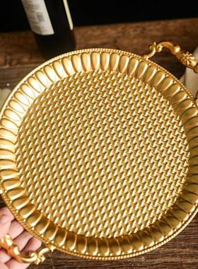 欧式复古铁艺工艺圆形托盘果盘摆件家居咖啡厅拍照道具摄影背景