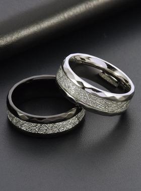 日韩钛钢饰品时尚切面菱形雾凇纹男士戒指简约银白镶嵌欧美首饰