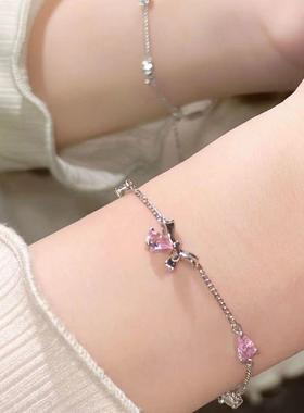 粉色锆石蝴蝶结手链轻奢小众设计精致高级感手饰2025新款甜美饰品