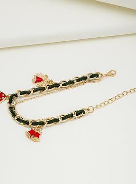 欧美新款圣诞手链滴油圣诞树雪人拐杖吊坠多层链条手链手饰品女