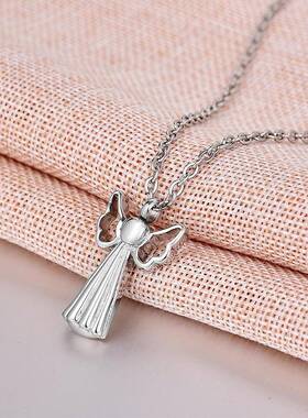 跨境欧美不锈钢天使骨灰盒吊坠天使之翼项链纪念宠物亲人骨灰首饰