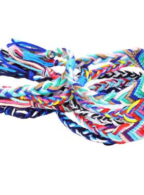 欧美跨境热卖七彩棉线编织手绳尼泊尔民族风手工编织友谊手链短款