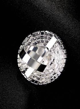 跨境新款圆形戒指女轻奢风水钻时尚戒指小众开口可调节百搭配饰