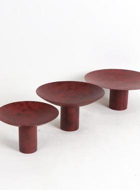 新中式红铜色台面金属花器永生苔藓花艺盆栽插花桌面果盘软装摆件