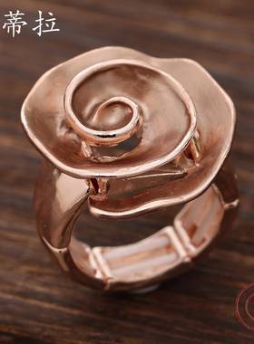 跨境新款彩色画油几何玫瑰花弹力戒指春夏小清新女士百搭花朵戒指