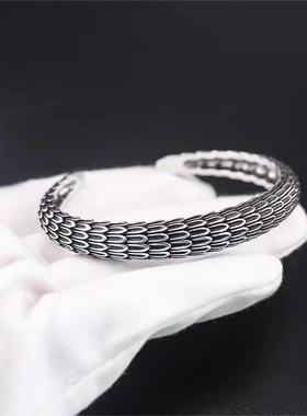 龙和个性龙鳞纹手镯男士潮流时尚复古中国风泰银逆鳞手环工厂