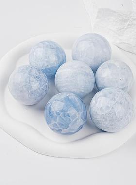 天然蓝晶球天青石球水晶球摆件简约大气绚丽水晶工艺品家居摆件