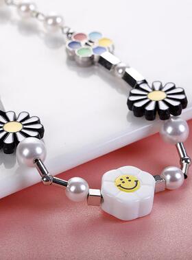 段宜恩同款雏菊反战笑脸太阳花珍珠项链国潮嘻哈设计男女项链配饰