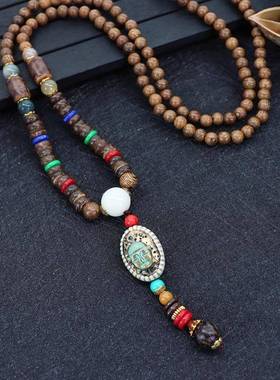 尼泊尔风复古长款项链男女简约藏式吊坠文艺百搭毛衣链民族风配饰