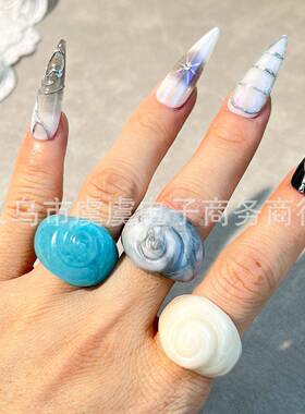欧美时尚级感夸张海洋系列多色海螺轻奢树脂戒指海洋动物饰品