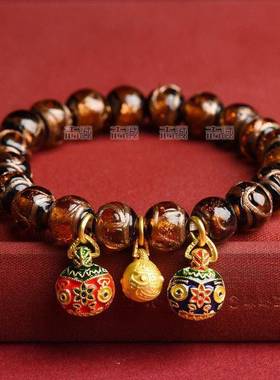 香灰琉璃手串北京同款五彩古法多宝五色吞金兽一家三口手链珠