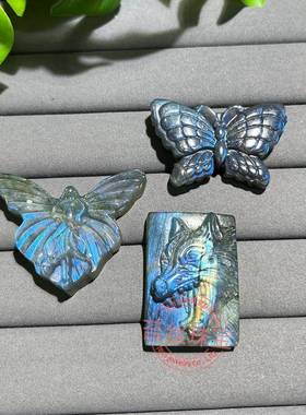 天然水晶雕刻天使翅膀月光石原石挂饰工艺品跨境