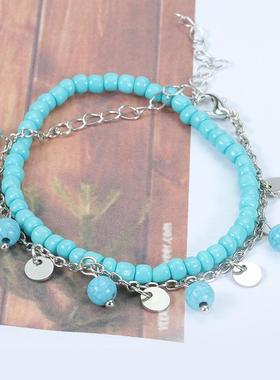 欧美跨境热卖新款蜡线编织海龟海星多层脚链复古沙滩脚饰现货