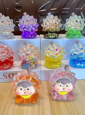 创意榴莲爆闪夜光爆炸头超萌卡通造型流沙入油款摆件摆件盲袋