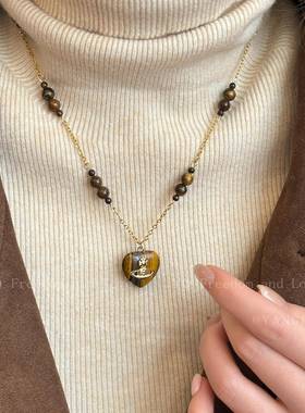 复古爱心虎眼石星球串珠项链女秋冬美拉德叠戴毛衣链轻奢高级配饰