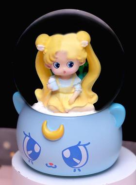 可爱卡通猫咪美少女水晶球盲盒创意树脂发光桌面摆件公主生日礼物