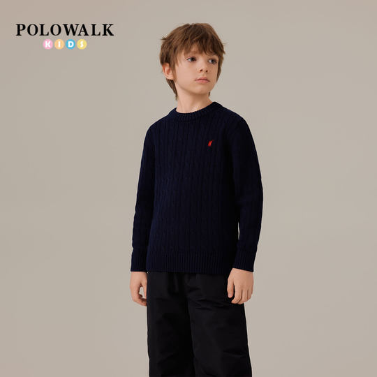 POLOWALK童装男女童毛衣2025秋季新款保罗儿童麻花针织衫套头上衣