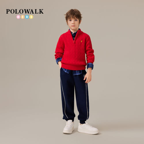 POLOWALK童装男童半拉链红色毛衣秋季新款保罗儿童休闲保暖针织衫 - 图3