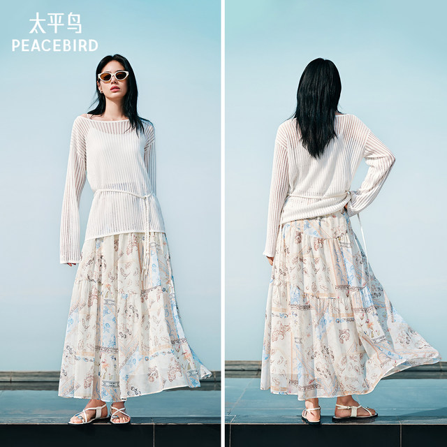 Peacebird Paisley Skirt ແມ່ຍິງ summer ໃຫມ່ວັນພັກ Skirt ສິ້ນກະໂປງກະໂປງ Gauze Skirt Mid-Length Skirt Early Spring Umbrella Skirt