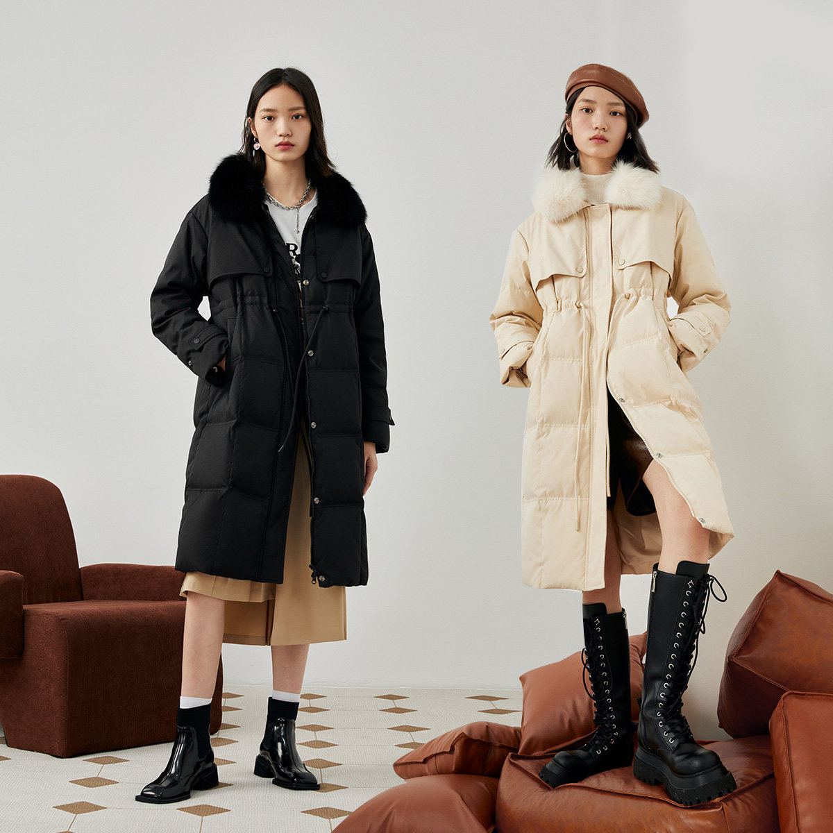 太平鸟中长款毛领年冬季新款羽绒服 太平鸟outlets店羽绒服