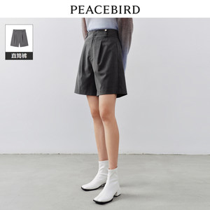 太平鸟女装 阔腿西装短裤女士宽松显瘦黑色直筒西裤A8GCD320201