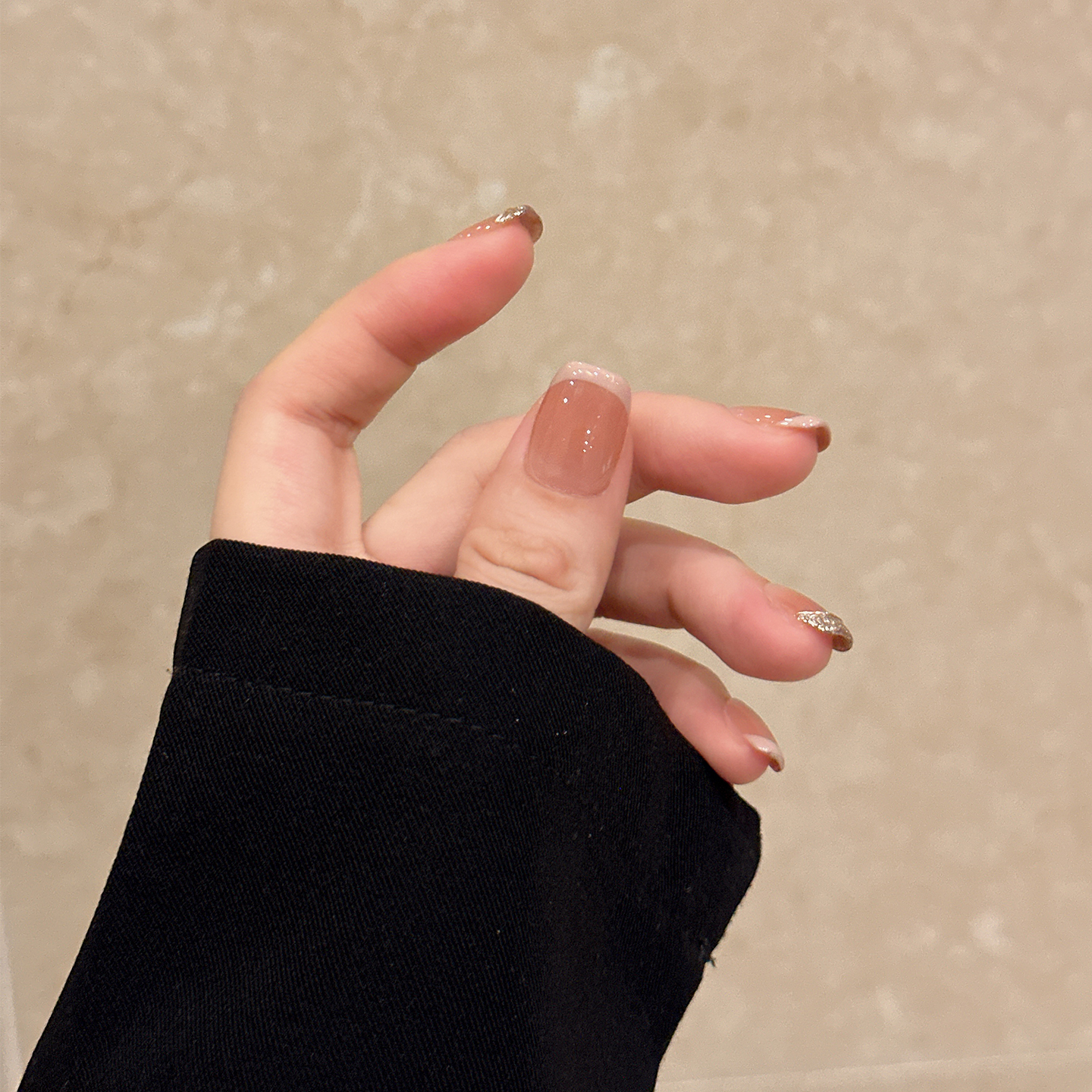 秋冬新款轻奢法式显白纯手工穿戴甲猫眼美甲可拆卸简约腮红假指甲 - 图1