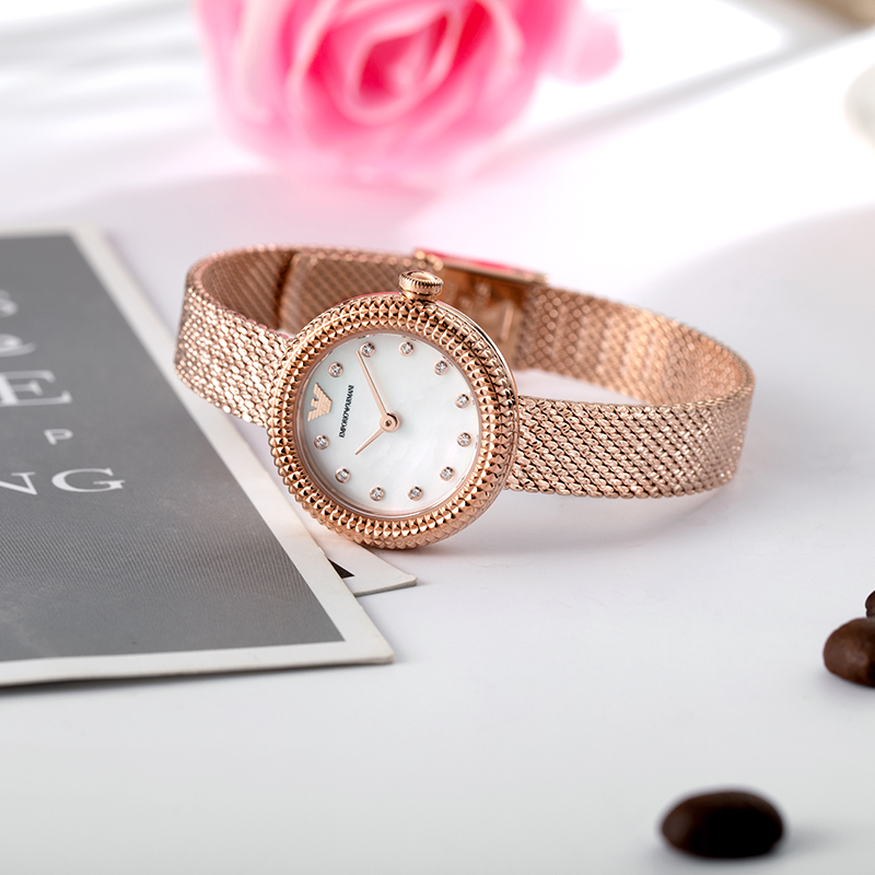 Armani rose small disc quartz women's watch