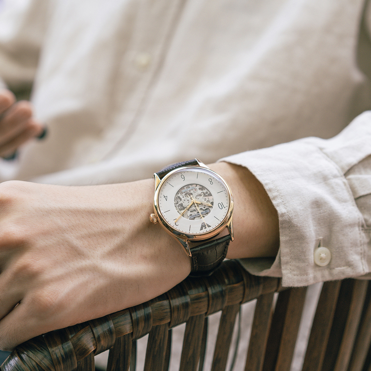 Armani watch men's fashion casual hollow mechanical watch