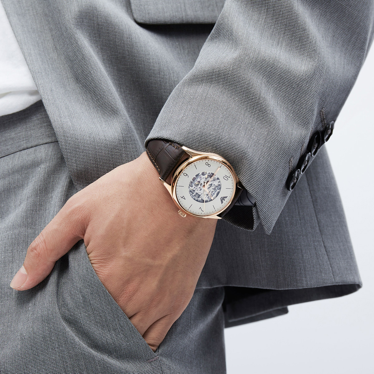 Armani watch men's fashion casual hollow mechanical watch