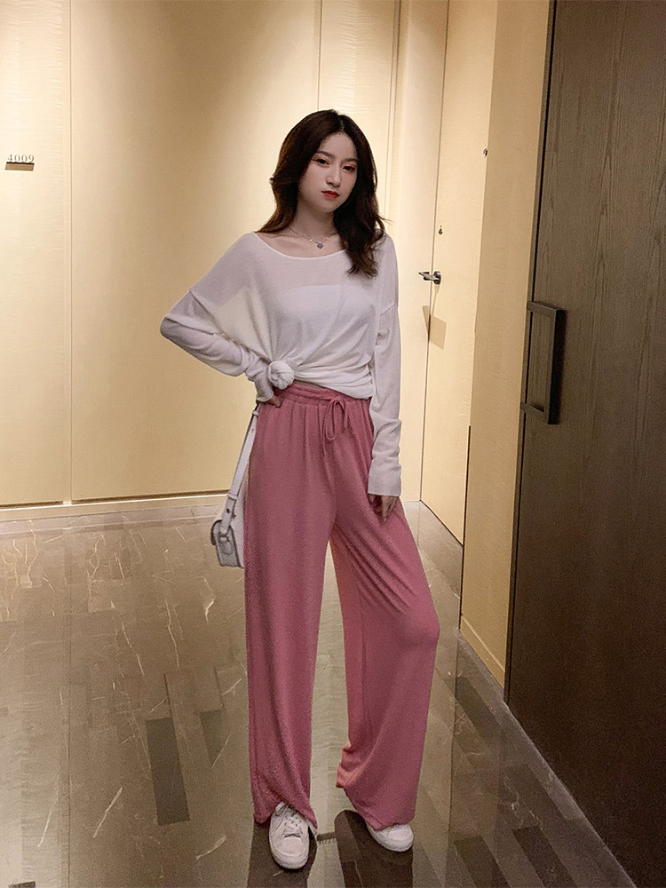 春秋装2020冰丝针织防晒罩衫阔腿裤 法依典休闲运动套装