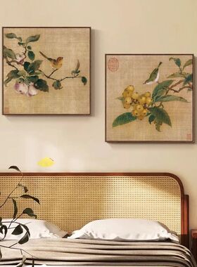 高端宋式美学挂画花鸟挂画中古风客厅沙发墙装饰画中式复古艺术感
