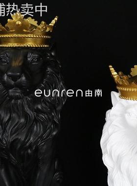 北欧创意轻奢黑色金皇冠狮子王样板间客厅办公室艺术软装饰品摆件