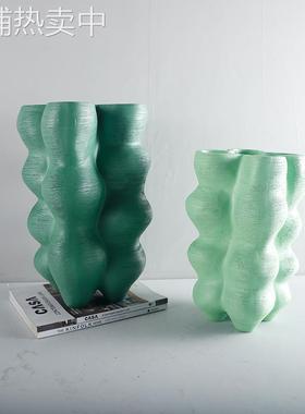 简约现代绿色树脂艺术插花花器样板房客厅茶几餐桌家居饰品摆设