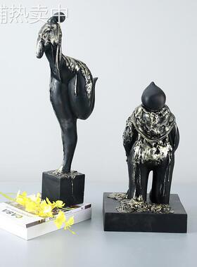 简约现代黑白色创意树脂抽象火苗形摆件客厅玄关样板间桌面装饰品