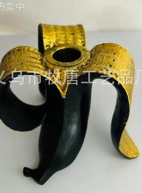 跨境新品香蕉基座烛台手工黑金色香蕉树脂摆件居家摆件工艺品礼物