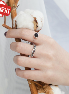 韩国黑玛瑙开口复古链条戒指环