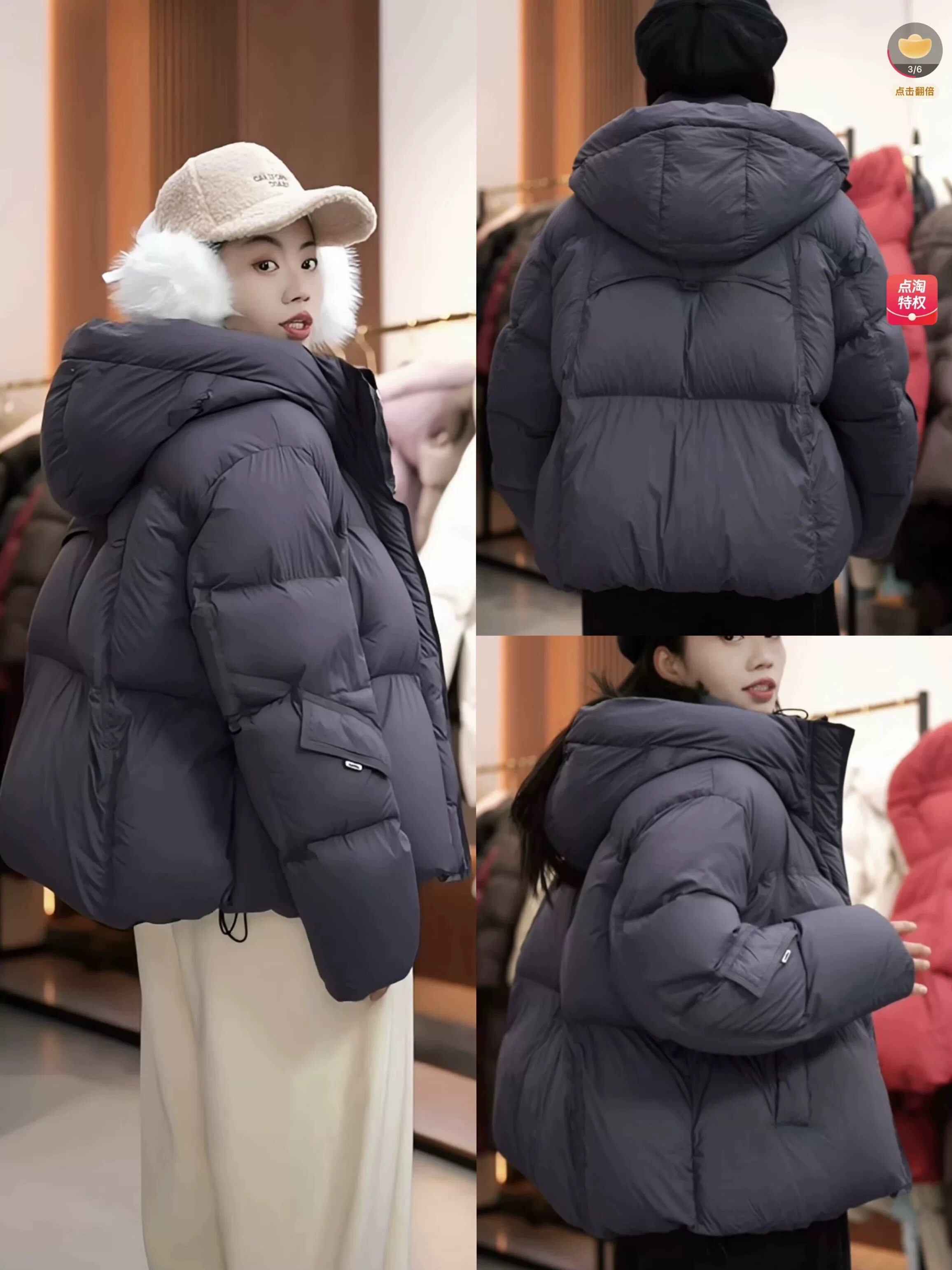 3/3 Sleeves with cover 90 goose down cloud puff bread short down jacket for women New Year and Christmas red thickened