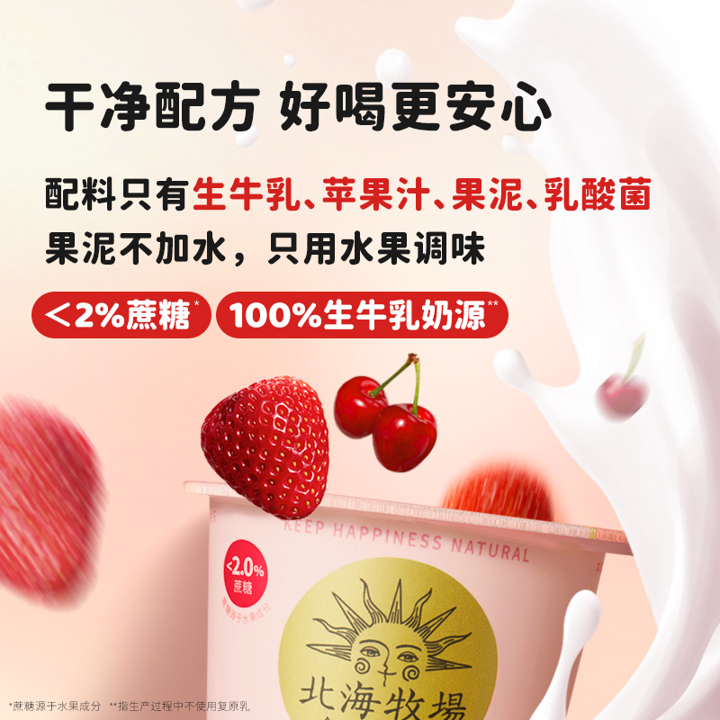 北海牧场低温酸奶牛奶小果泥酸奶2口味可选|风味发酵乳组合装12杯