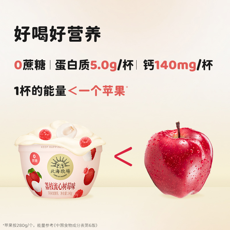 北海牧场低温酸奶牛奶宝石碗荔枝流心树莓味0蔗糖风味乳140g*12