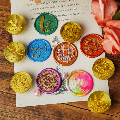 复古欧式魔道祖师家族哈利波特火漆印章单铜头蜡信封邮戳婚礼封口火漆印章玫瑰字母喜字手账千款图案礼盒套装 - 图3
