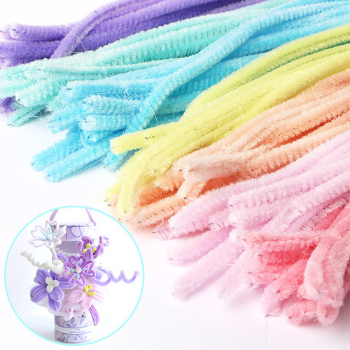 马卡龙色系扭扭棒毛根条彩色毛条幼儿园儿童加密毛绒条仿绒花发箍恐龙花束手工diy材料包眼睛毛毛球郁金香 - 图3