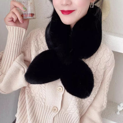獭兔毛围巾女冬季加厚保暖百搭颈椎护颈日系小围脖软妹秋冬脖套 - 图2
