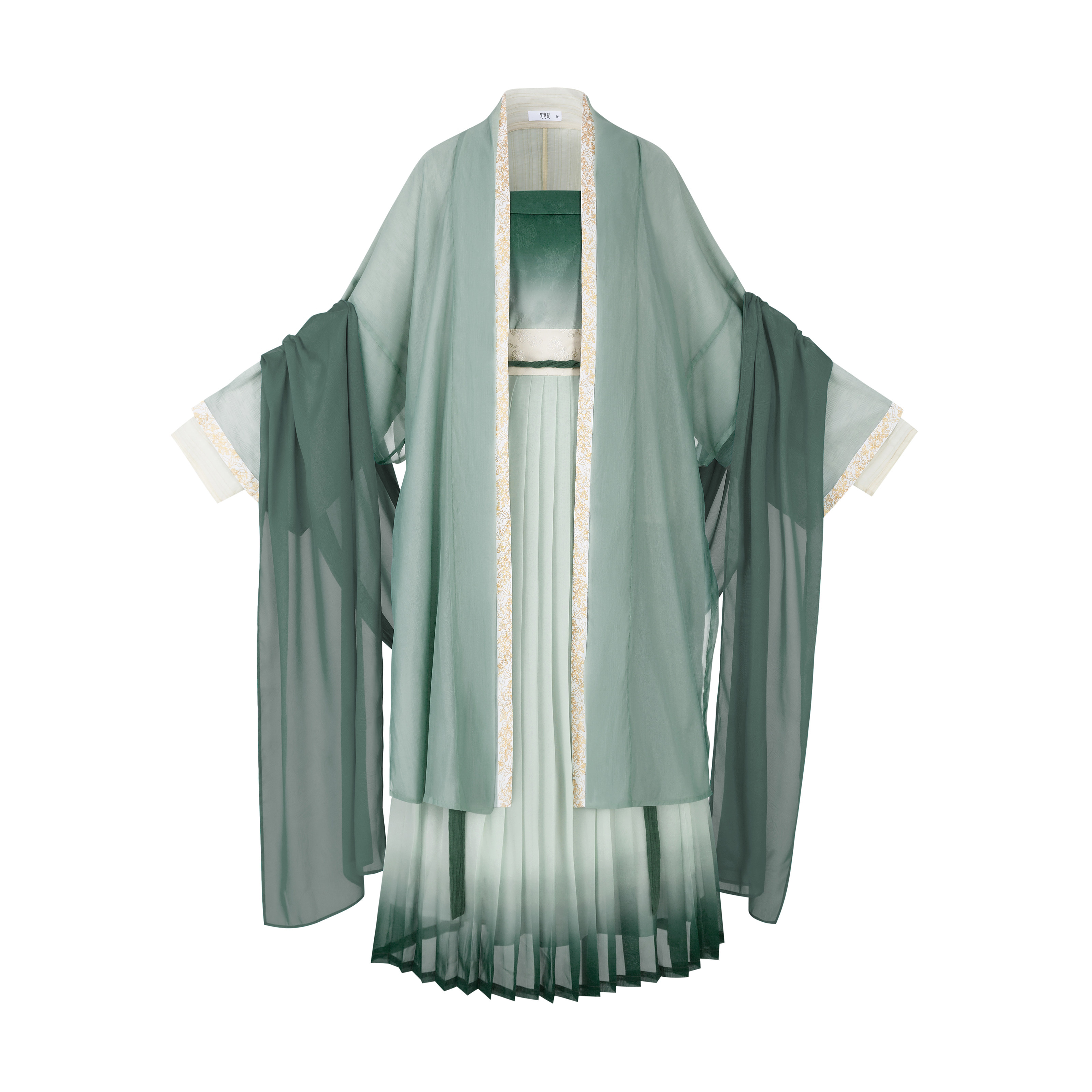 花朝记｜寒露｜宋制汉服仿长干寺背心对襟长衫飞机袖褶裙绿色印金,淘宝优惠券,粉丝福利购,淘宝优惠卷