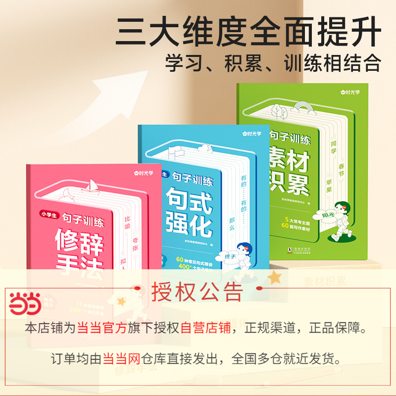 时光学句子训练全套3册 小学生一二三四五六年级上册下册句子训练专项练习语文修辞手法扩展扩写句式强化名言佳句作文素材积累大全 - 图1