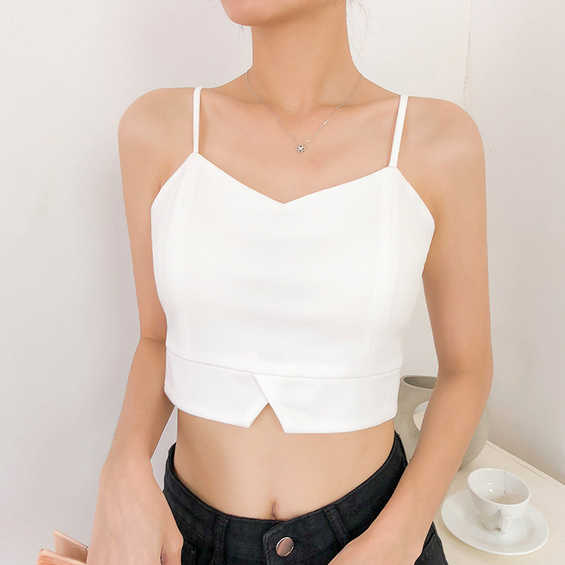 黑色外穿港味美背女带胸垫性感吊带 班纤朵背心吊带