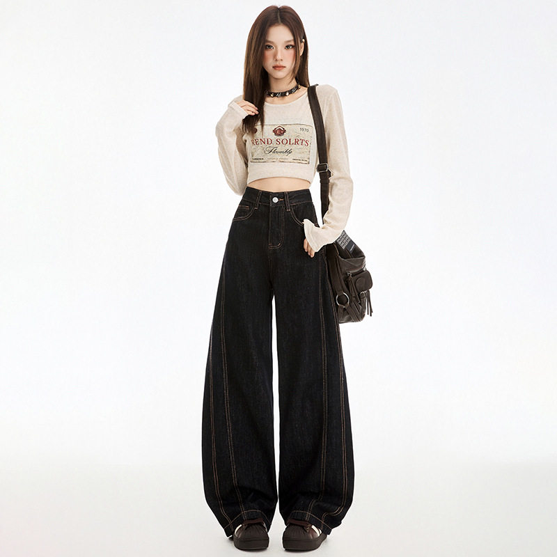 加绒直筒牛仔裤女厚款秋冬新款美式设计感复古宽松显瘦拖地阔腿裤,淘宝优惠券,粉丝福利购,淘宝优惠卷